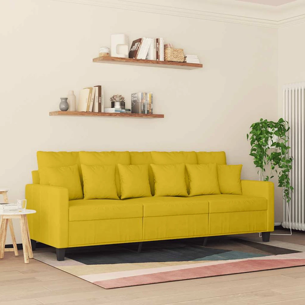 Trivietė sofa, geltonos spalvos, 180cm, aksomas