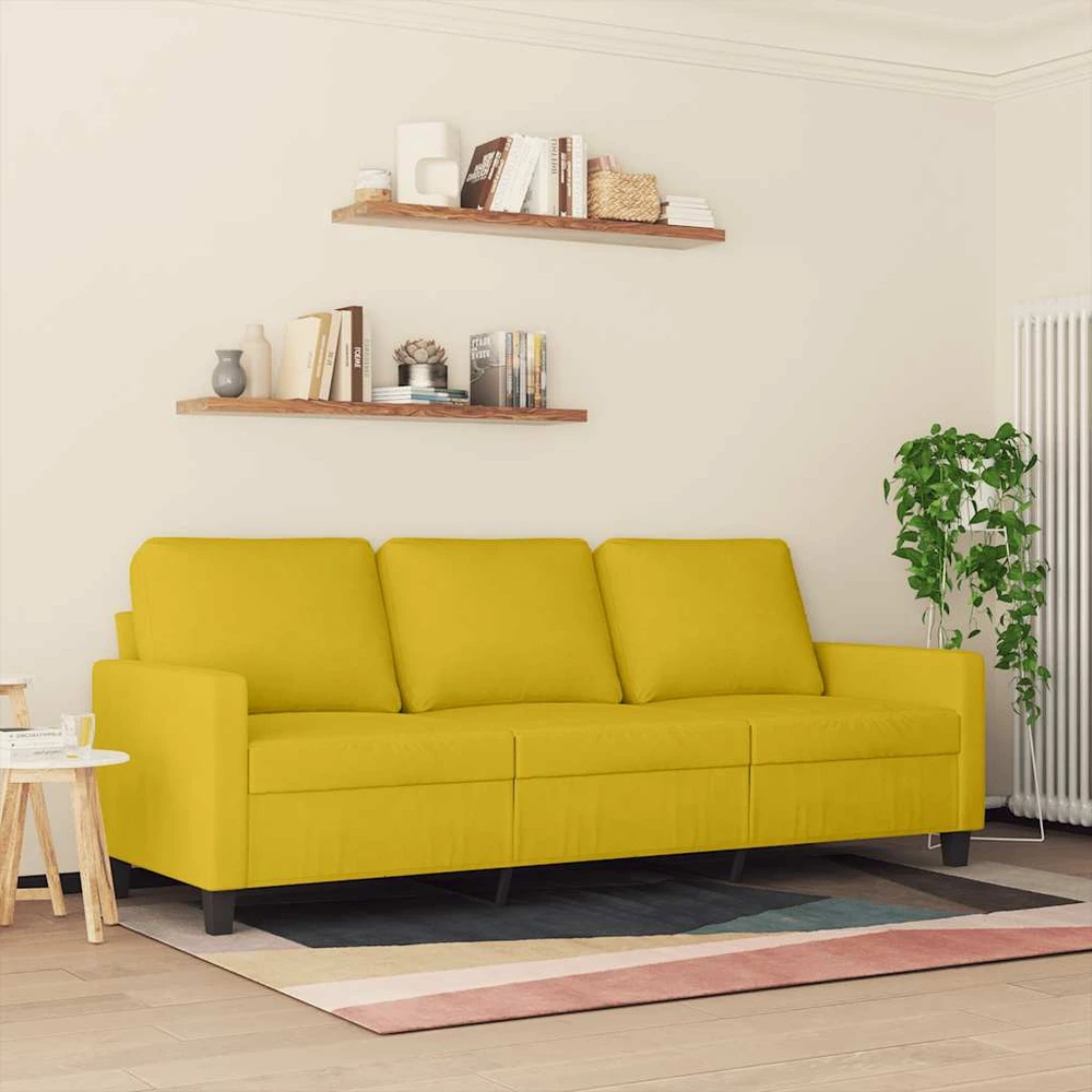 Trivietė sofa, geltonos spalvos, 180cm, aksomas