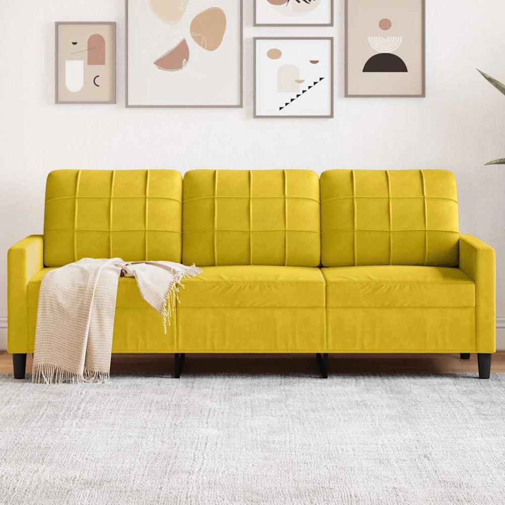 Trivietė sofa, geltonos spalvos, 180cm, aksomas