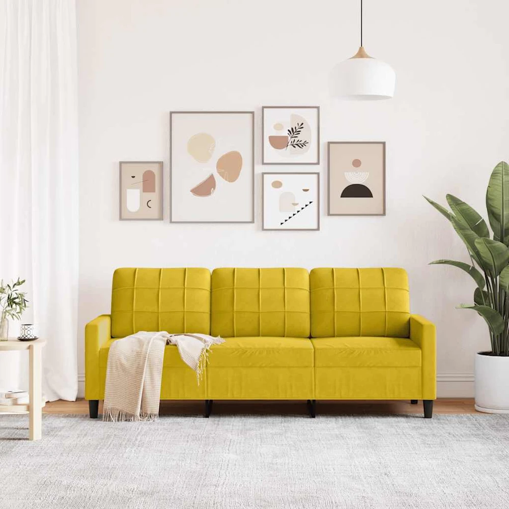 Trivietė sofa, geltonos spalvos, 180cm, aksomas