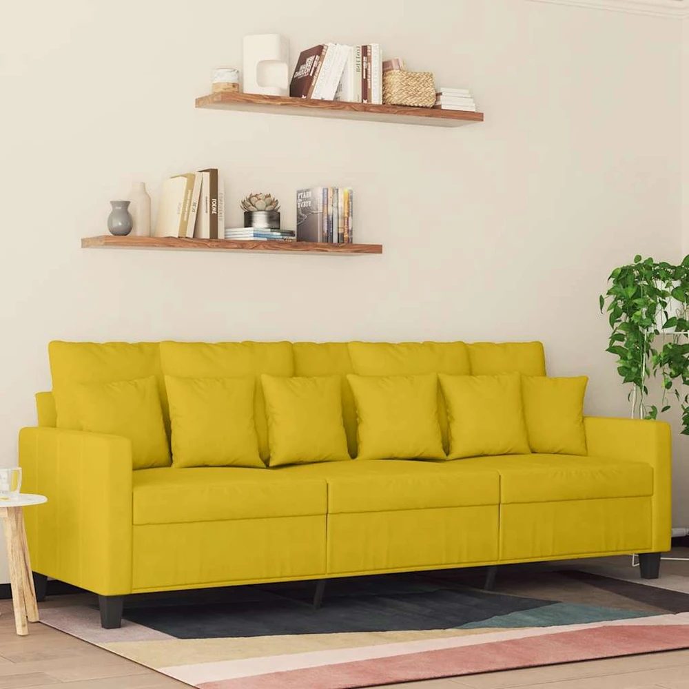 Trivietė sofa, geltonos spalvos, 180cm, aksomas
