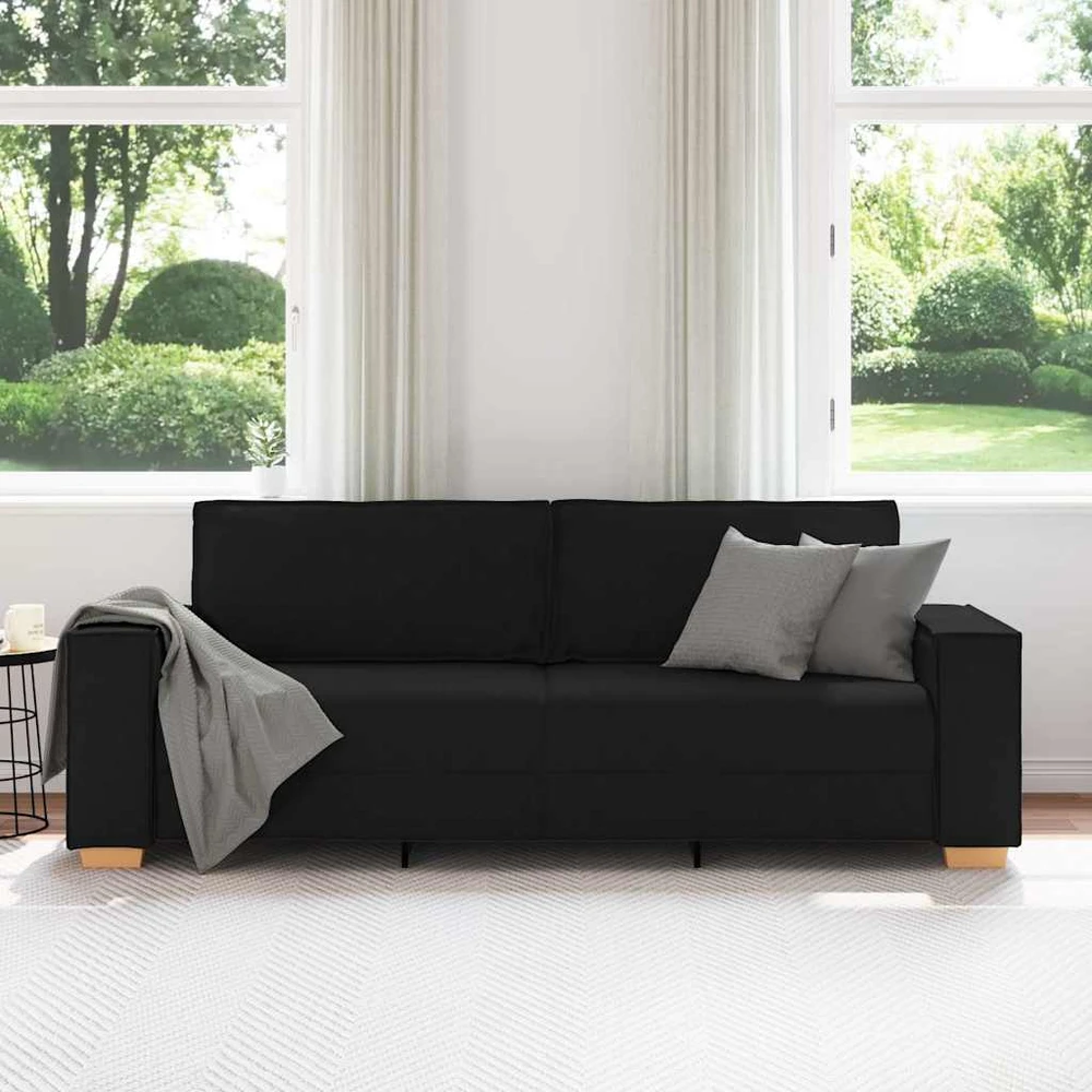 Trivietė sofa, juoda, 220x78x84 cm, audinys