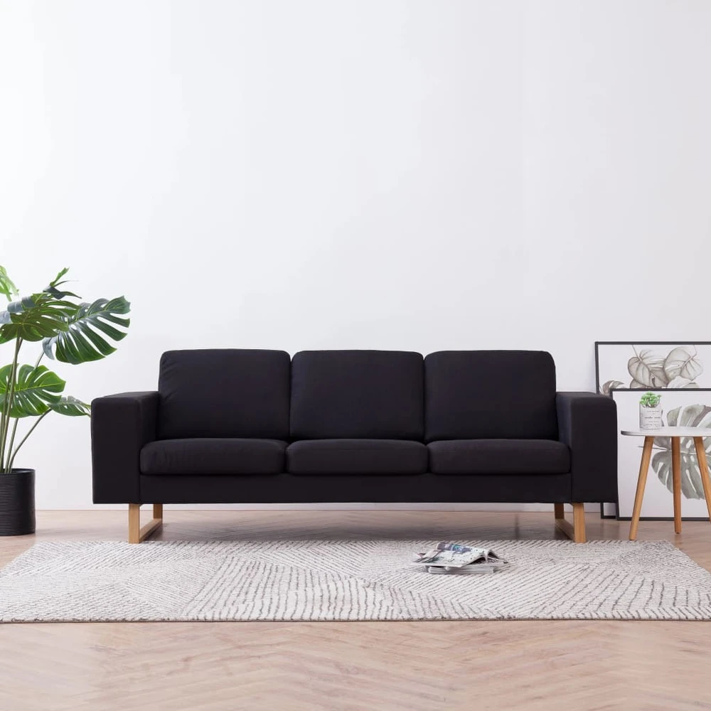 Trivietė sofa, juoda, audinys