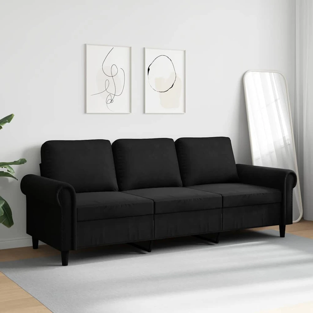 Trivietė sofa, juodos spalvos, 180cm, aksomas