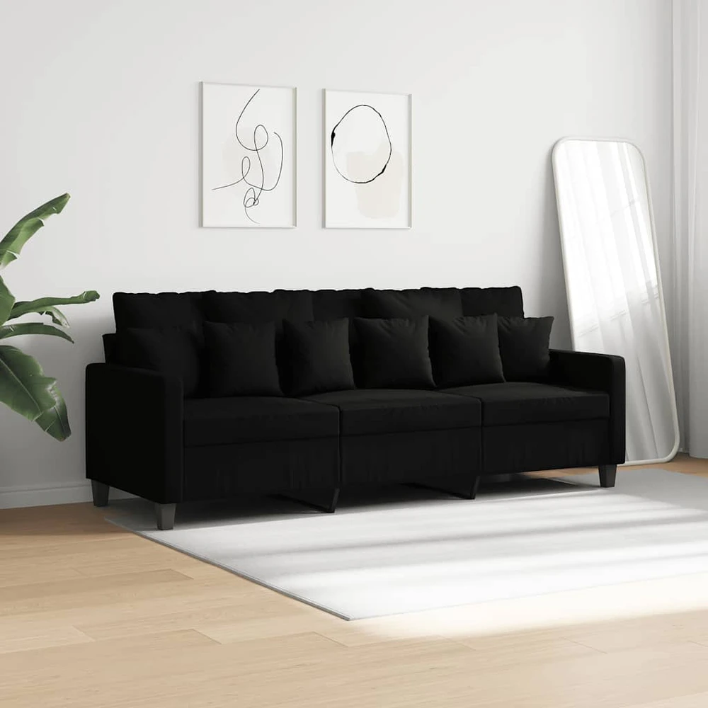 Trivietė sofa, juodos spalvos, 180cm, audinys