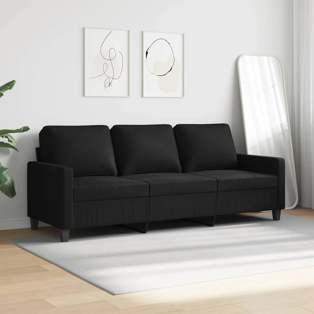 Trivietė sofa, juodos spalvos, 180cm, audinys
