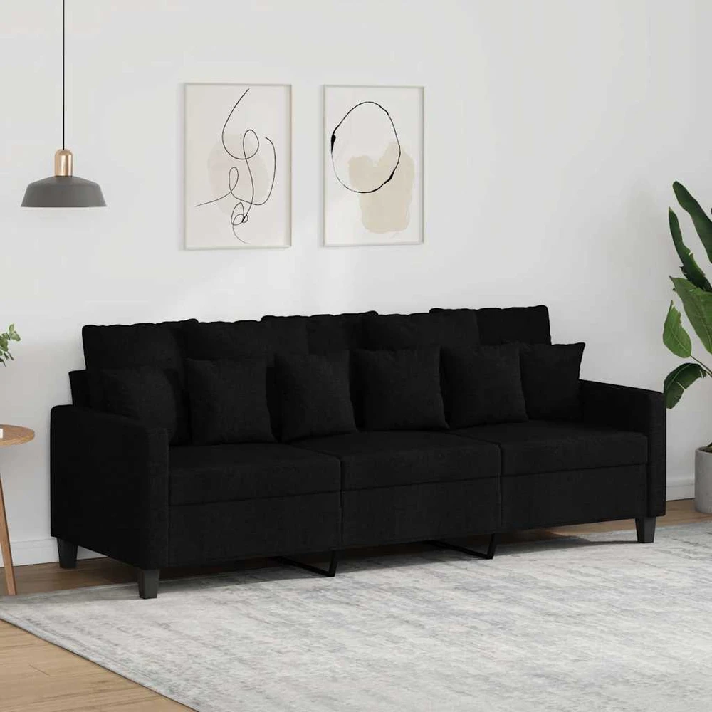 Trivietė sofa, juodos spalvos, 180cm, audinys