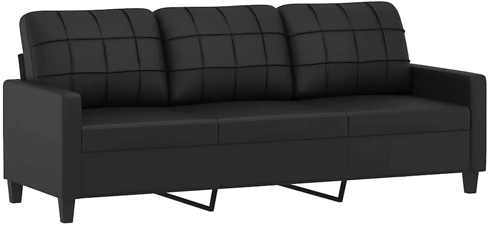 Trivietė sofa, juodos spalvos, 180cm, dirbtinė oda