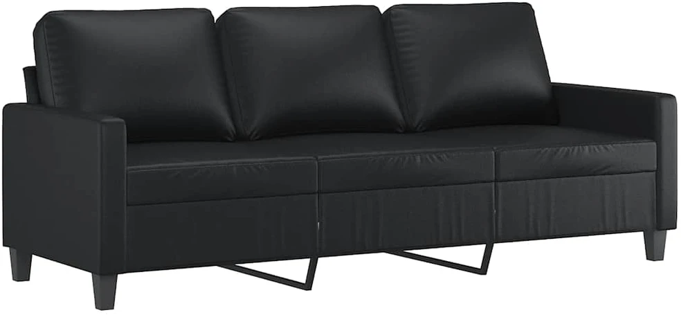Trivietė sofa, juodos spalvos, 180cm, dirbtinė oda