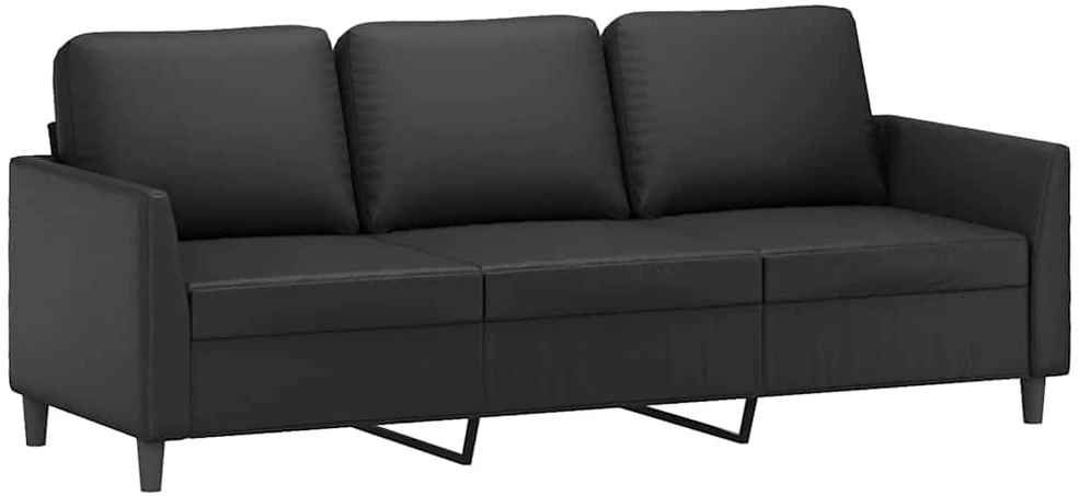 Trivietė sofa, juodos spalvos, 180cm, dirbtinė oda