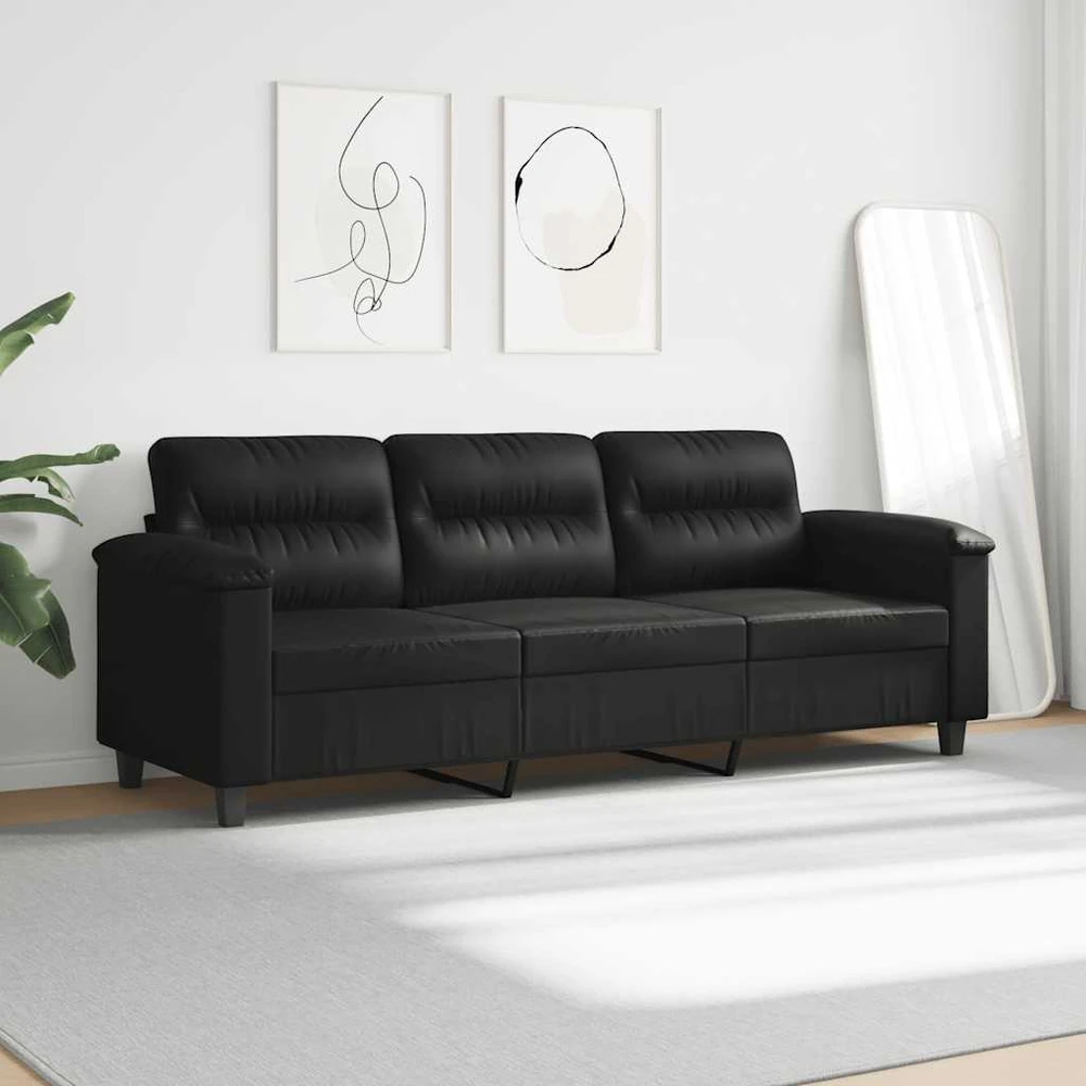 Trivietė sofa, juodos spalvos, 180cm, mikropluošto audinys