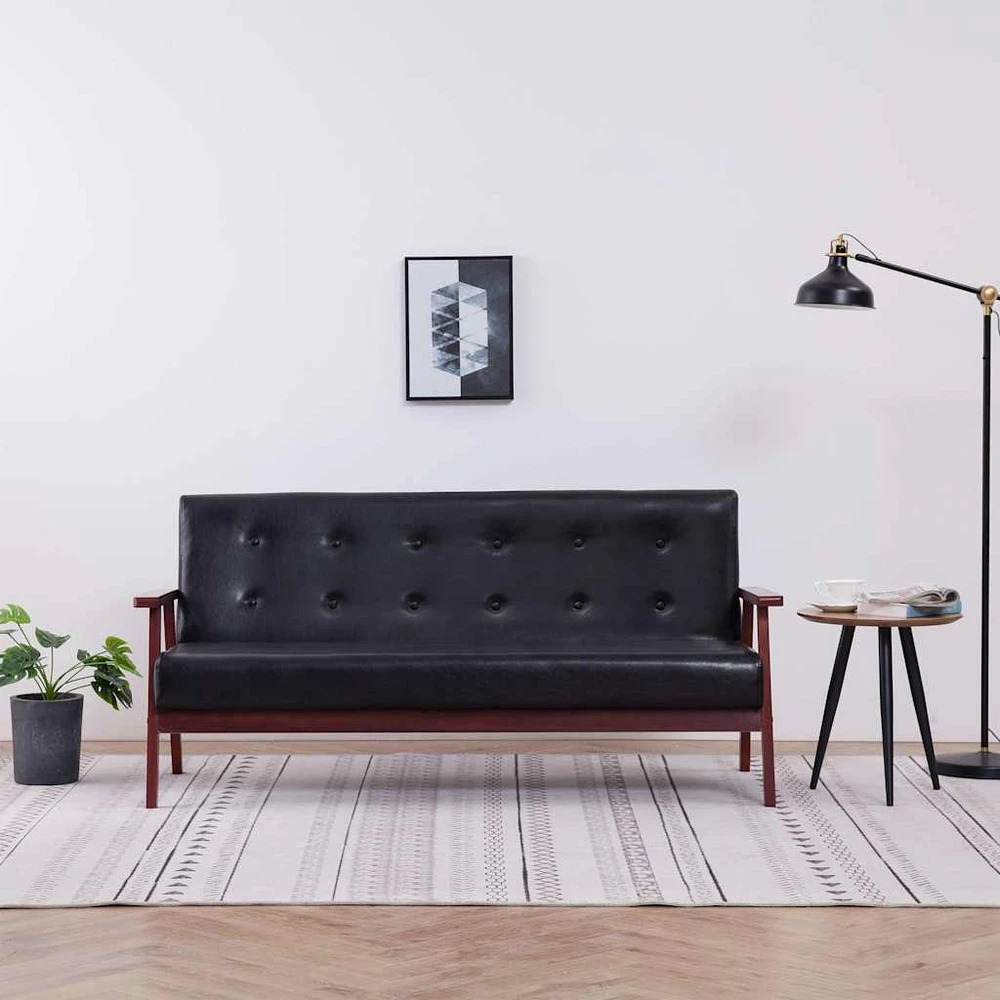 Trivietė sofa, juodos spalvos, dirbtinė oda