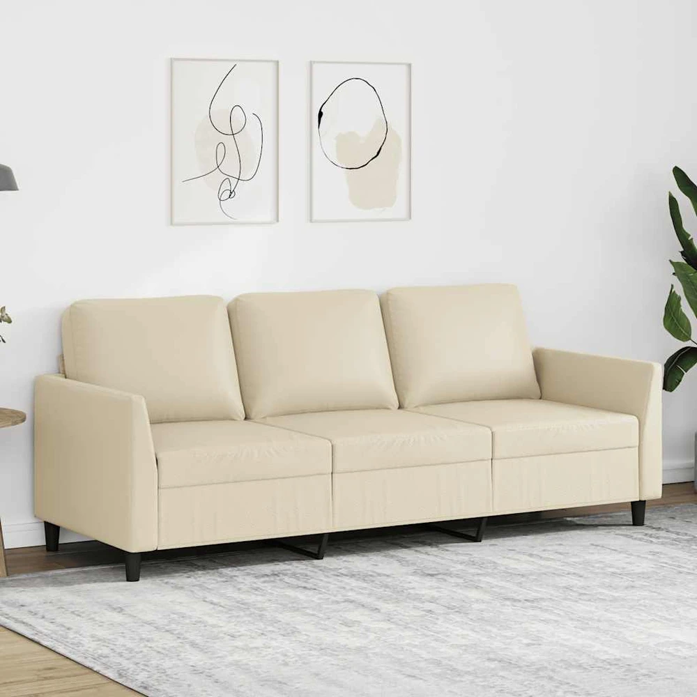 Trivietė sofa, kreminės spalvos, 180cm, dirbtinė oda