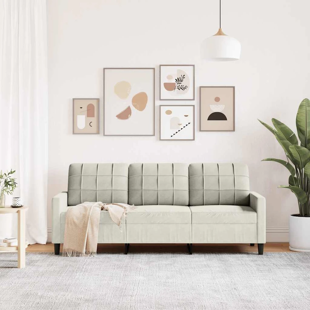 Trivietė sofa, kreminės spalvos, 180cm, aksomas