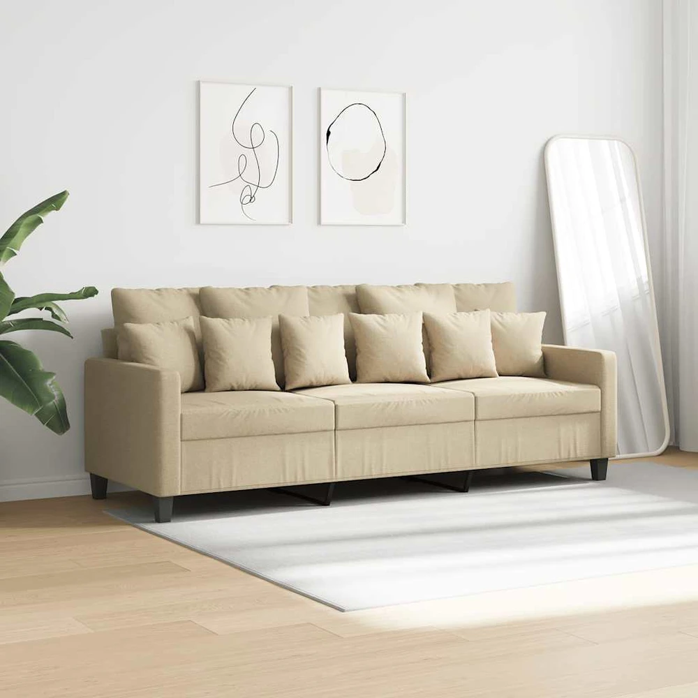 Trivietė sofa, kreminės spalvos, 180cm, audinys