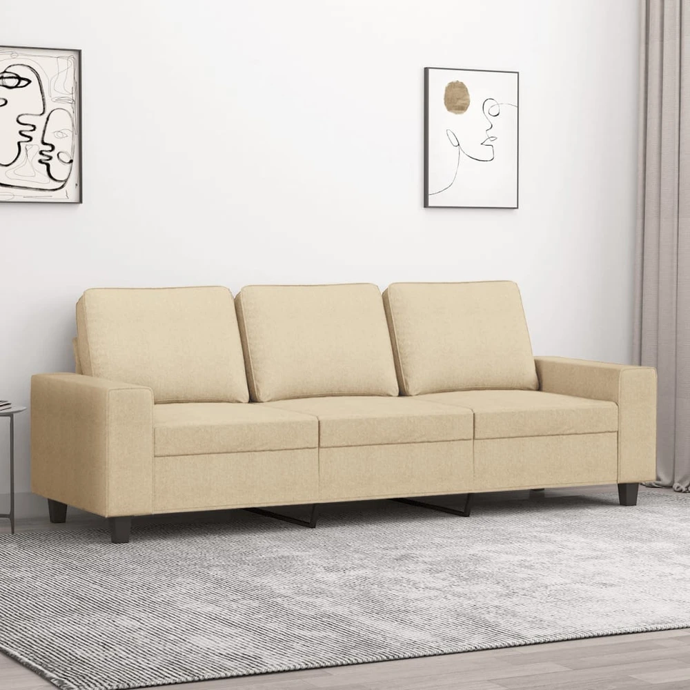 Trivietė sofa, kreminės spalvos, 180cm, audinys