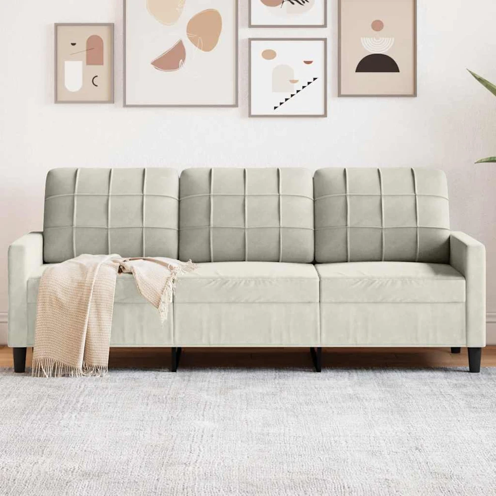 Trivietė sofa, kreminės spalvos, 180cm, aksomas