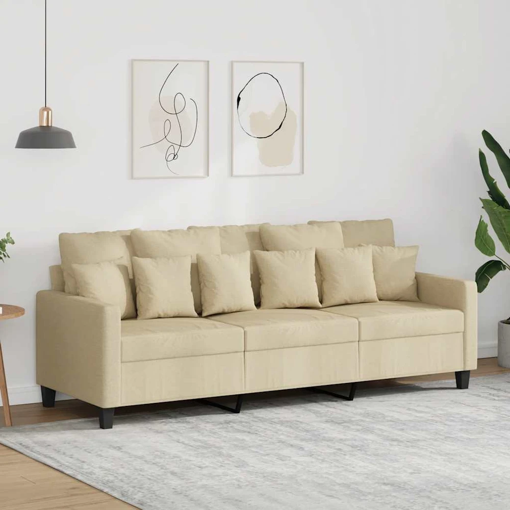 Trivietė sofa, kreminės spalvos, 180cm, audinys
