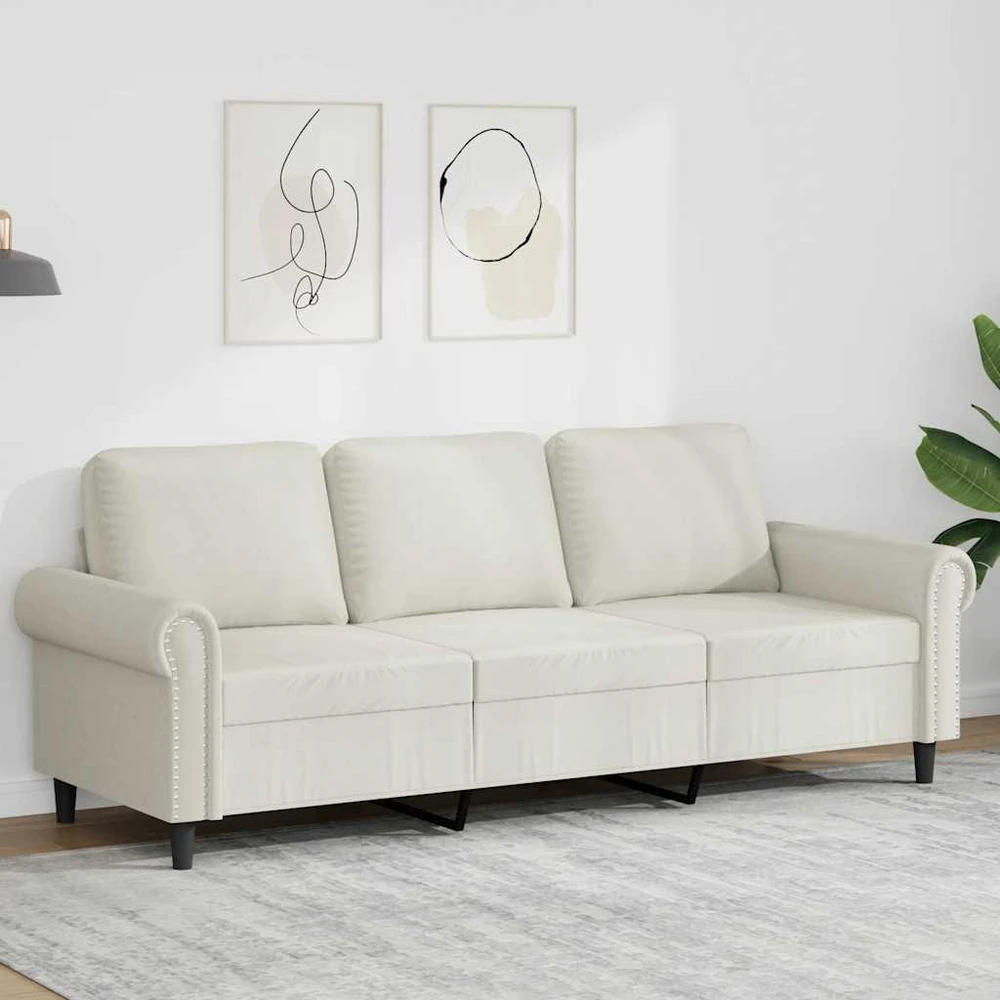 Trivietė sofa, kreminės spalvos, 180cm, aksomas