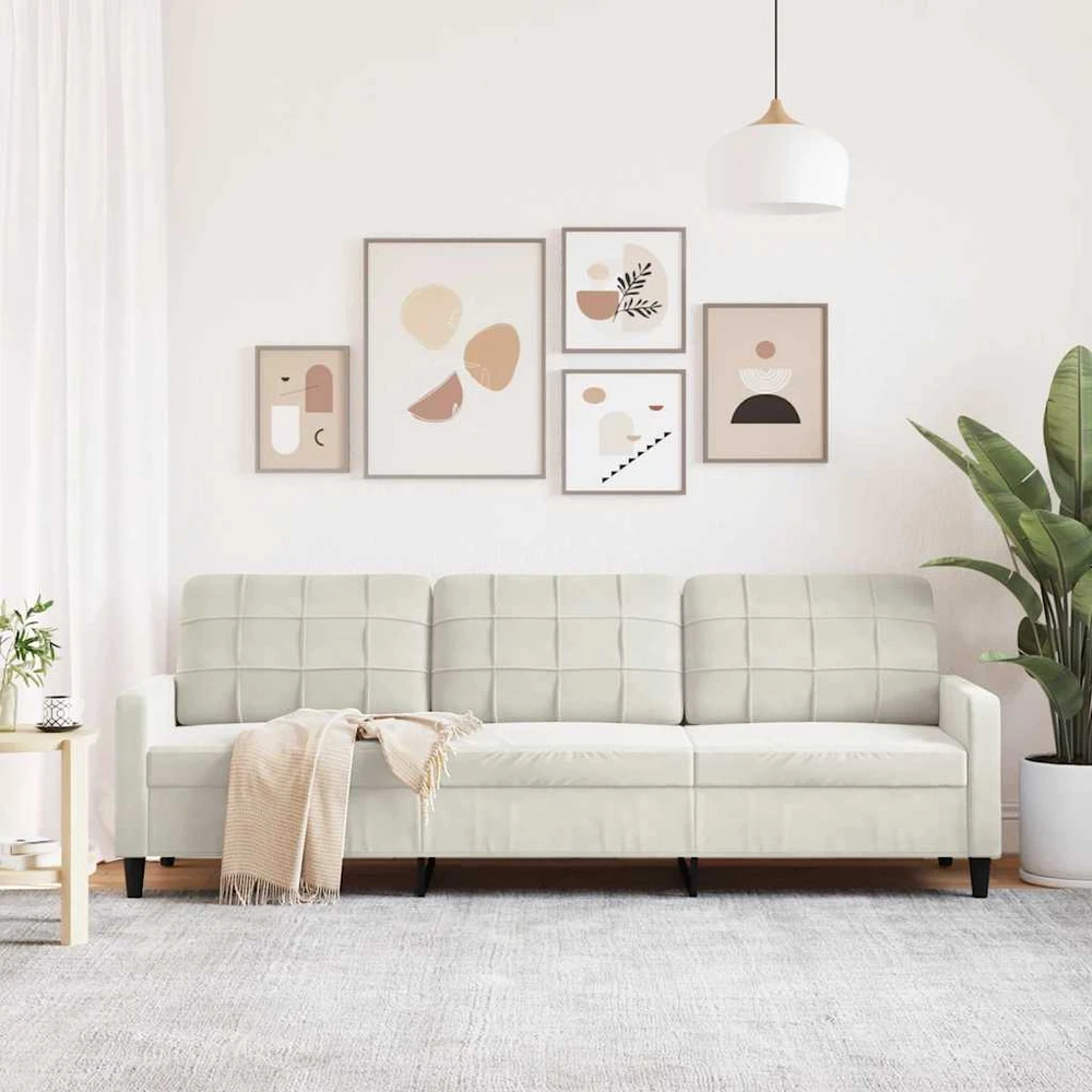 Trivietė sofa, kreminės spalvos, 210cm, aksomas