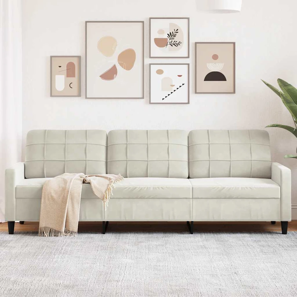 Trivietė sofa, kreminės spalvos, 210cm, aksomas