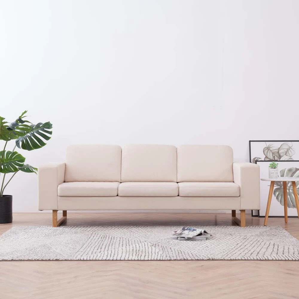 Trivietė sofa, kreminės spalvos, audinys