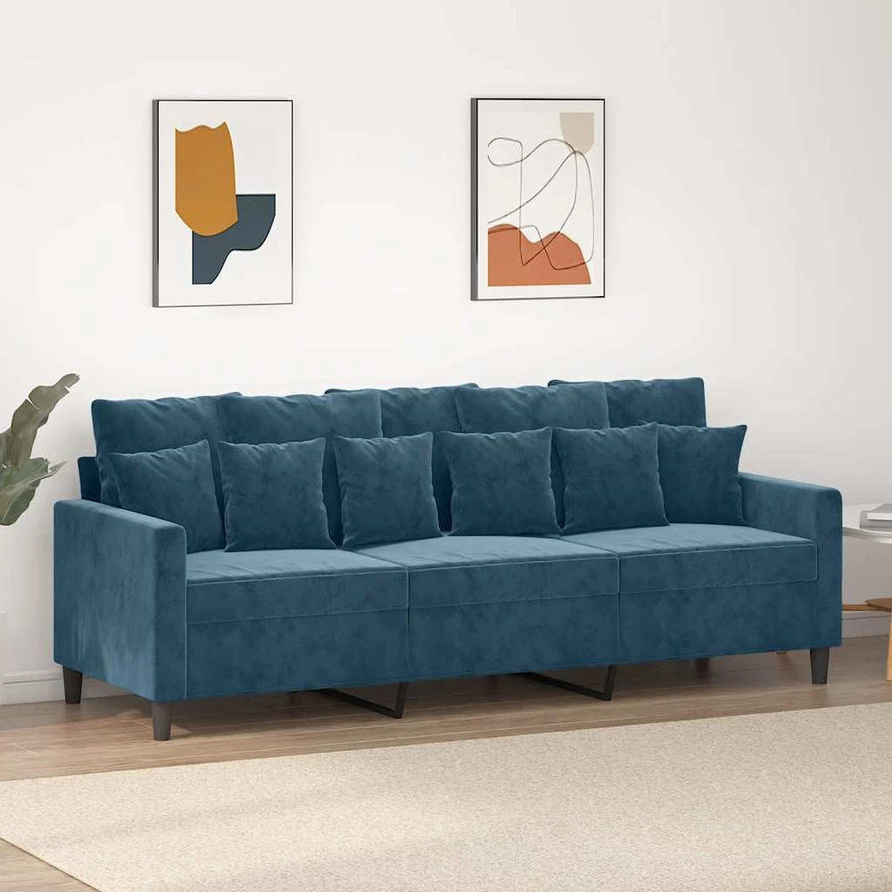 Trivietė sofa, mėlynos spalvos, 180cm, aksomas