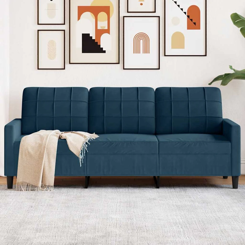 Trivietė sofa, mėlynos spalvos, 180cm, aksomas