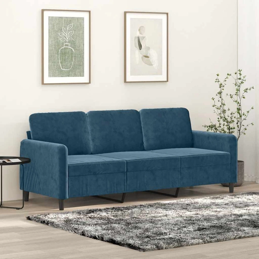 Trivietė sofa, mėlynos spalvos, 180cm, aksomas