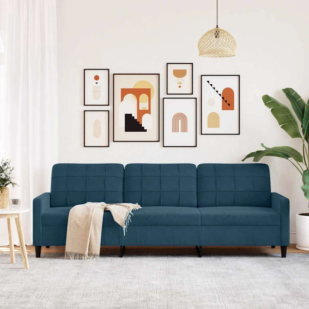 Trivietė sofa, mėlynos spalvos, 210cm, aksomas