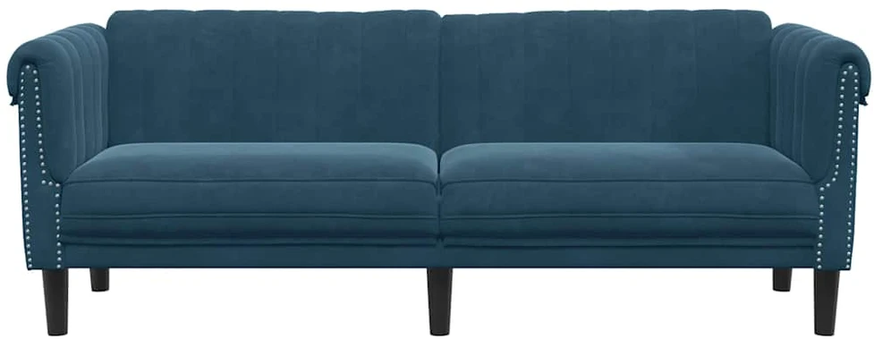 Trivietė sofa, mėlynos spalvos, aksomas