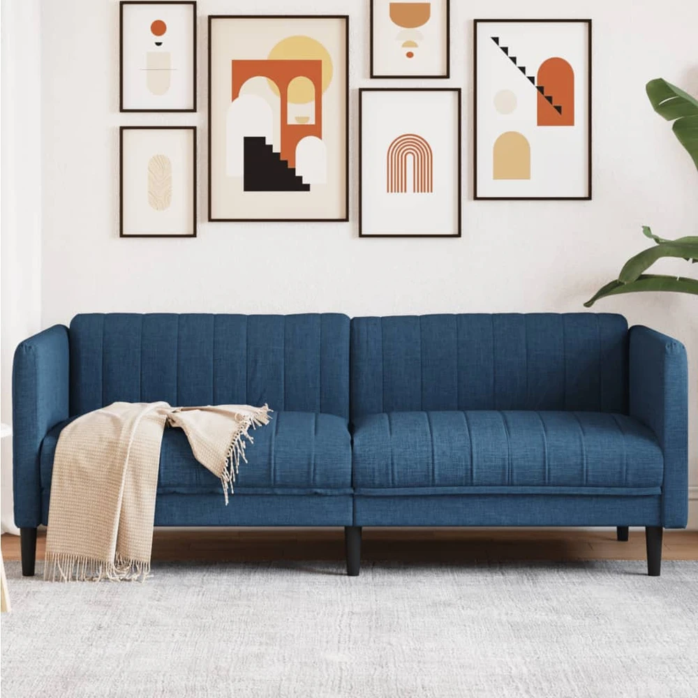 Trivietė sofa, mėlynos spalvos, audinys