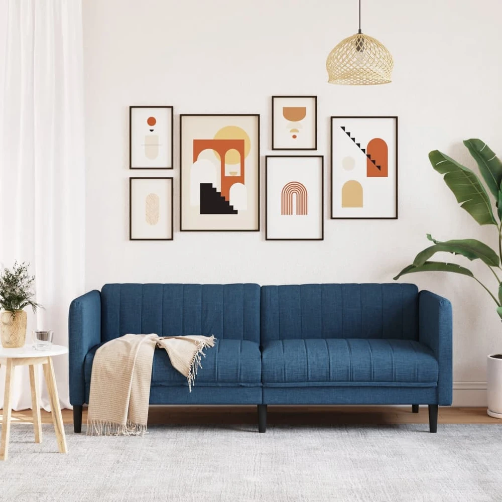 Trivietė sofa, mėlynos spalvos, audinys
