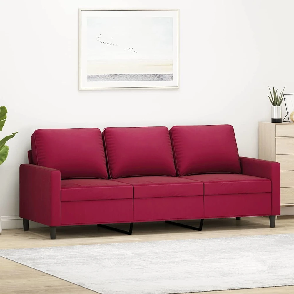 Trivietė sofa, raudonojo vyno spalvos, 180cm, aksomas