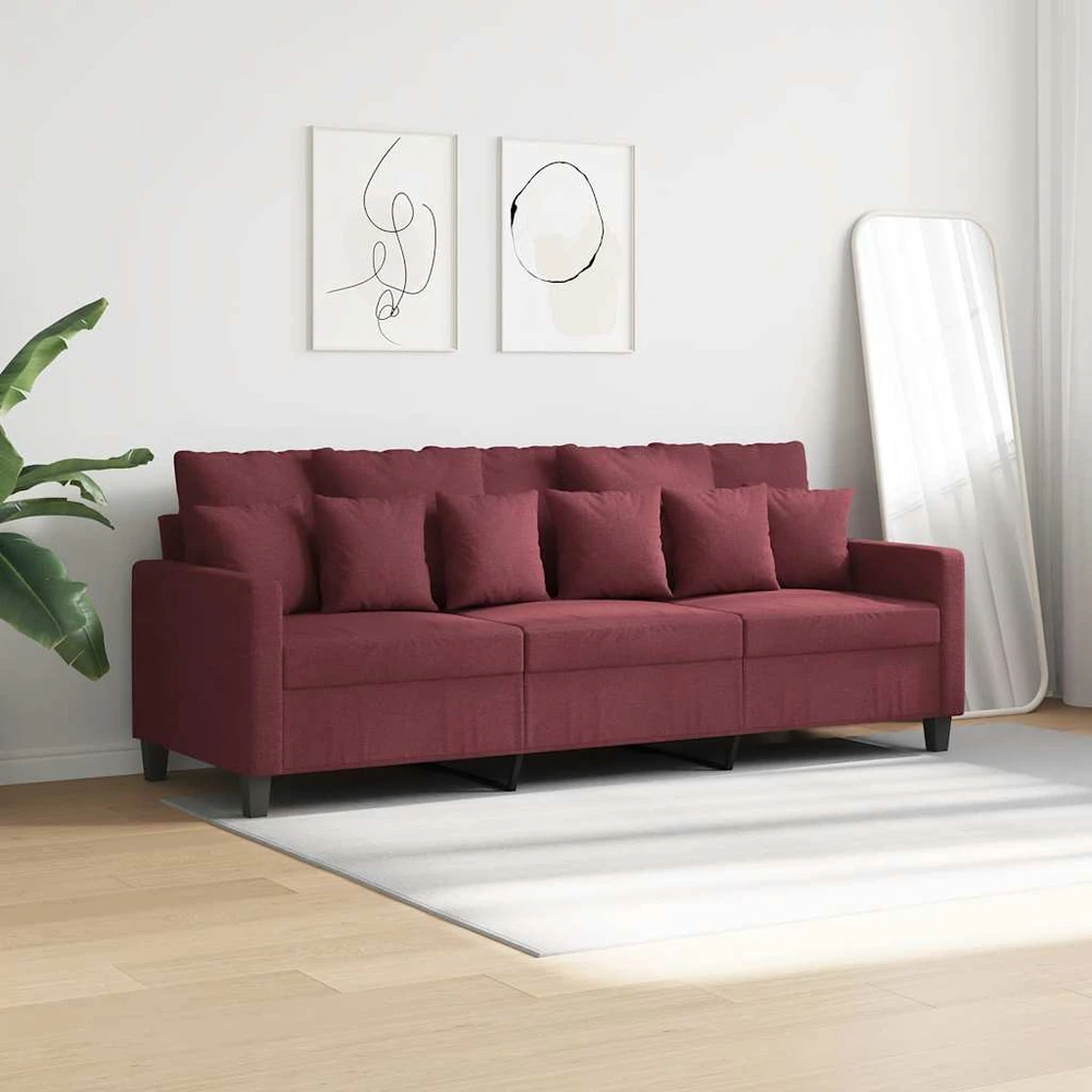 Trivietė sofa, raudonojo vyno spalvos, 180cm, audinys
