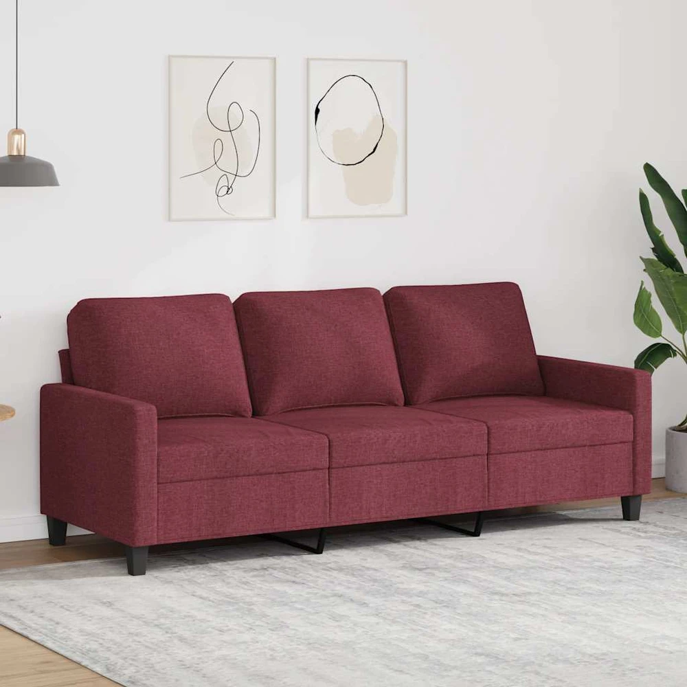 Trivietė sofa, raudonojo vyno spalvos, 180cm, audinys