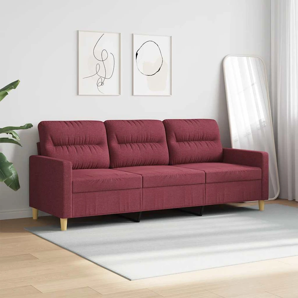 Trivietė sofa, raudonojo vyno spalvos, 180cm, audinys