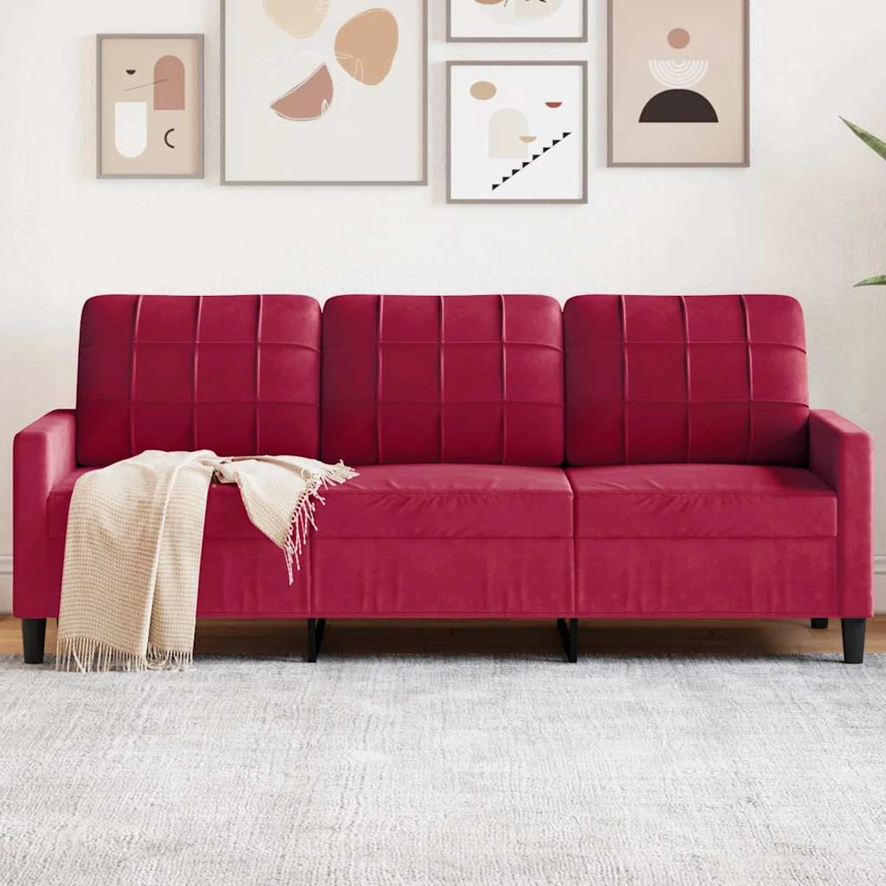 Trivietė sofa, raudonojo vyno spalvos, 180cm, aksomas