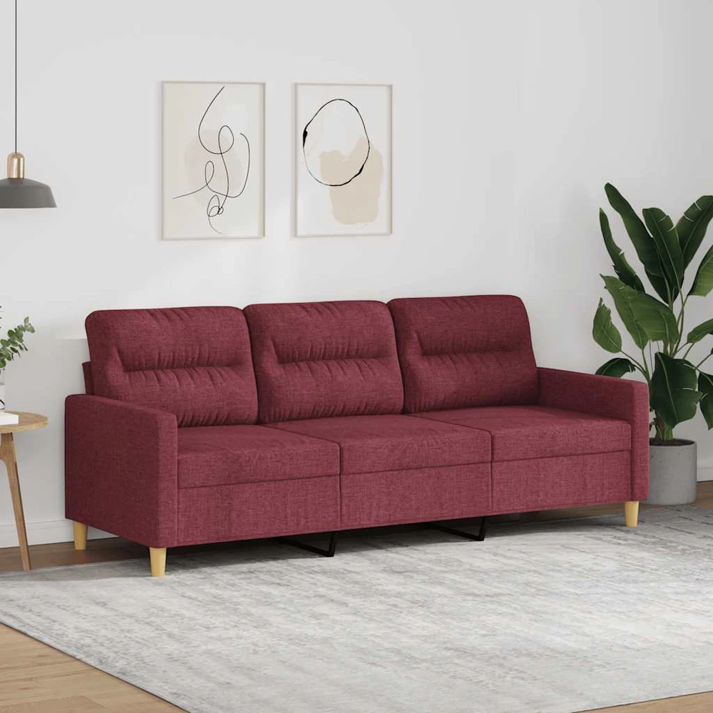 Trivietė sofa, raudonojo vyno spalvos, 180cm, audinys