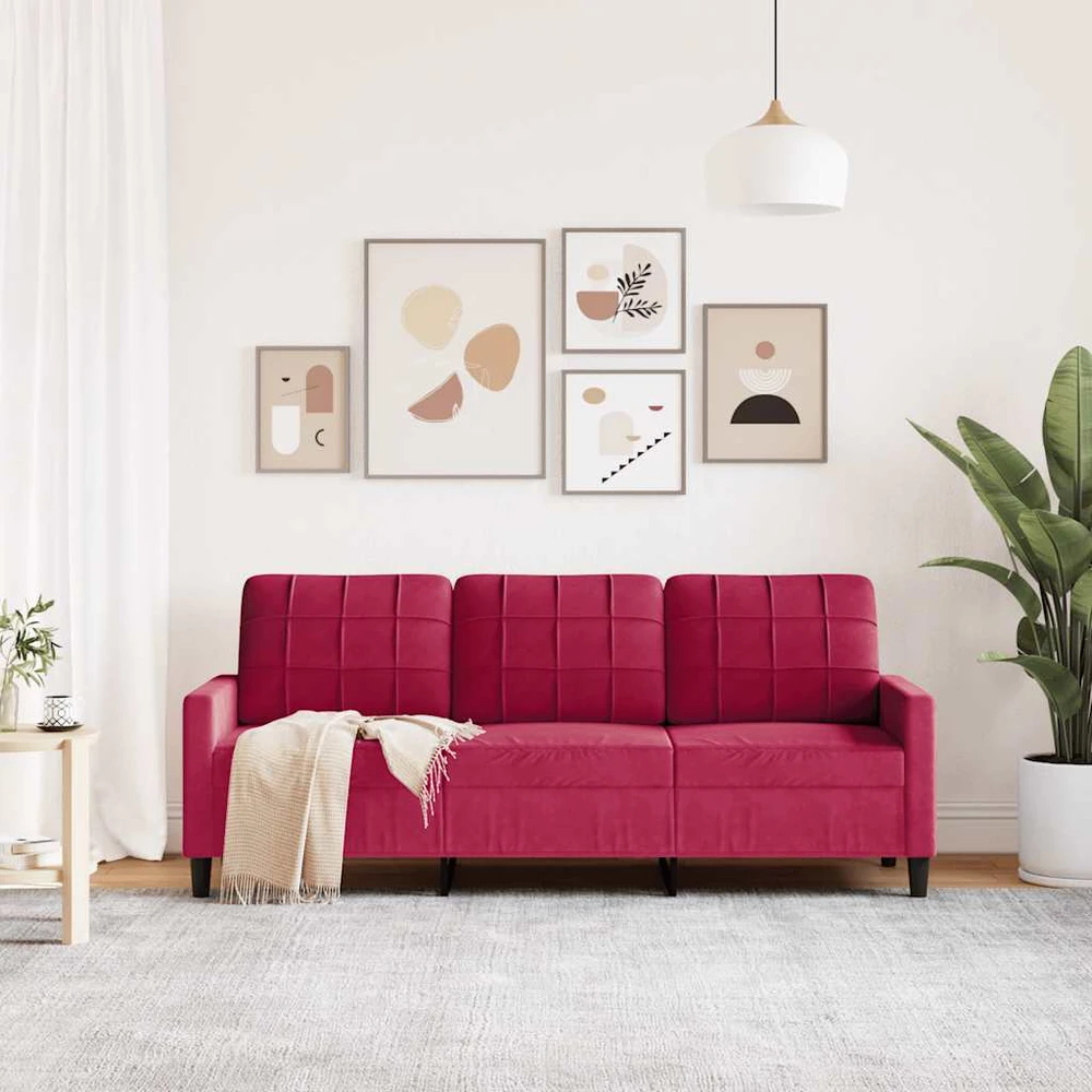 Trivietė sofa, raudonojo vyno spalvos, 180cm, aksomas