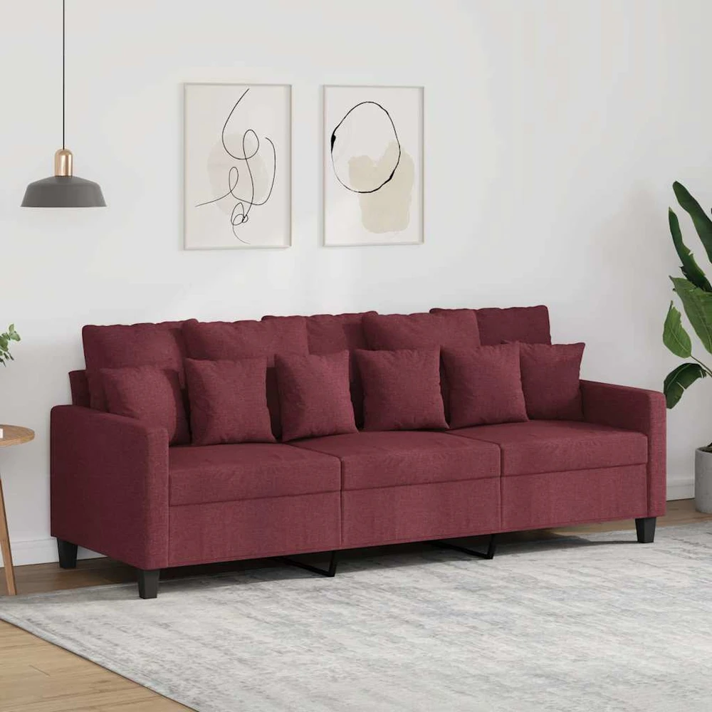 Trivietė sofa, raudonojo vyno spalvos, 180cm, audinys