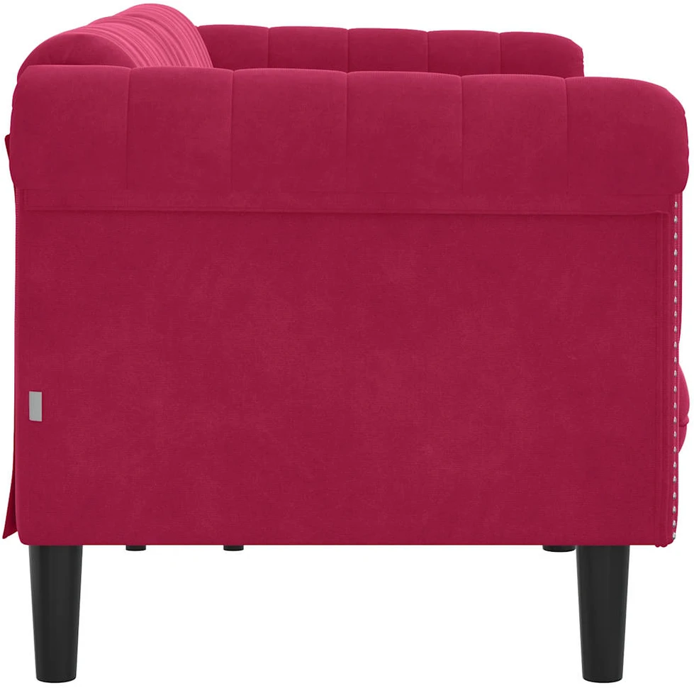 Trivietė sofa, raudonojo vyno spalvos, aksomas