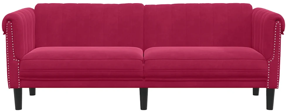 Trivietė sofa, raudonojo vyno spalvos, aksomas