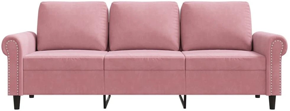 Trivietė sofa, rožinės spalvos, 180cm, aksomas