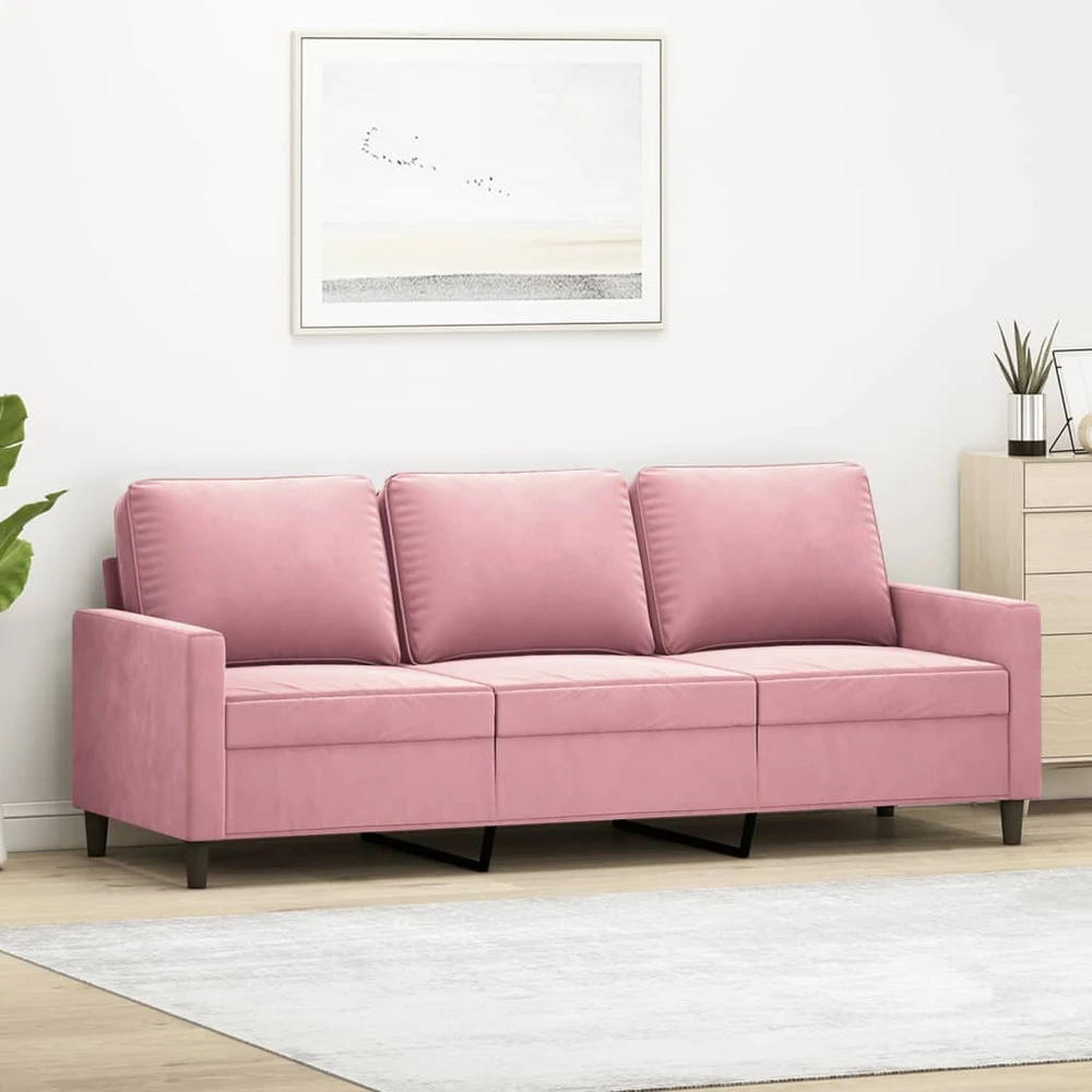 Trivietė sofa, rožinės spalvos, 180cm, aksomas
