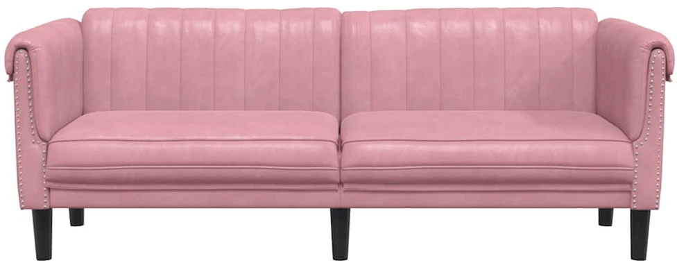 Trivietė sofa, rožinės spalvos, aksomas