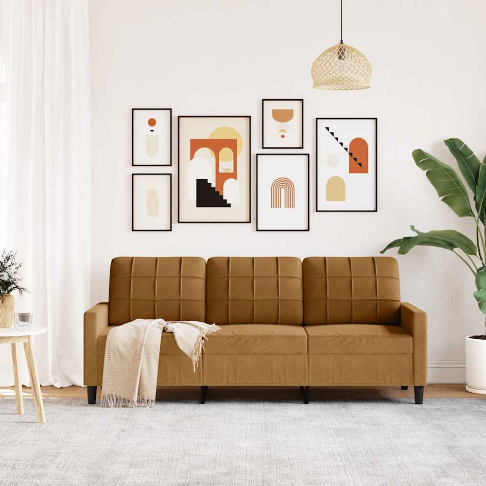 Trivietė sofa, rudos spalvos, 180cm, aksomas