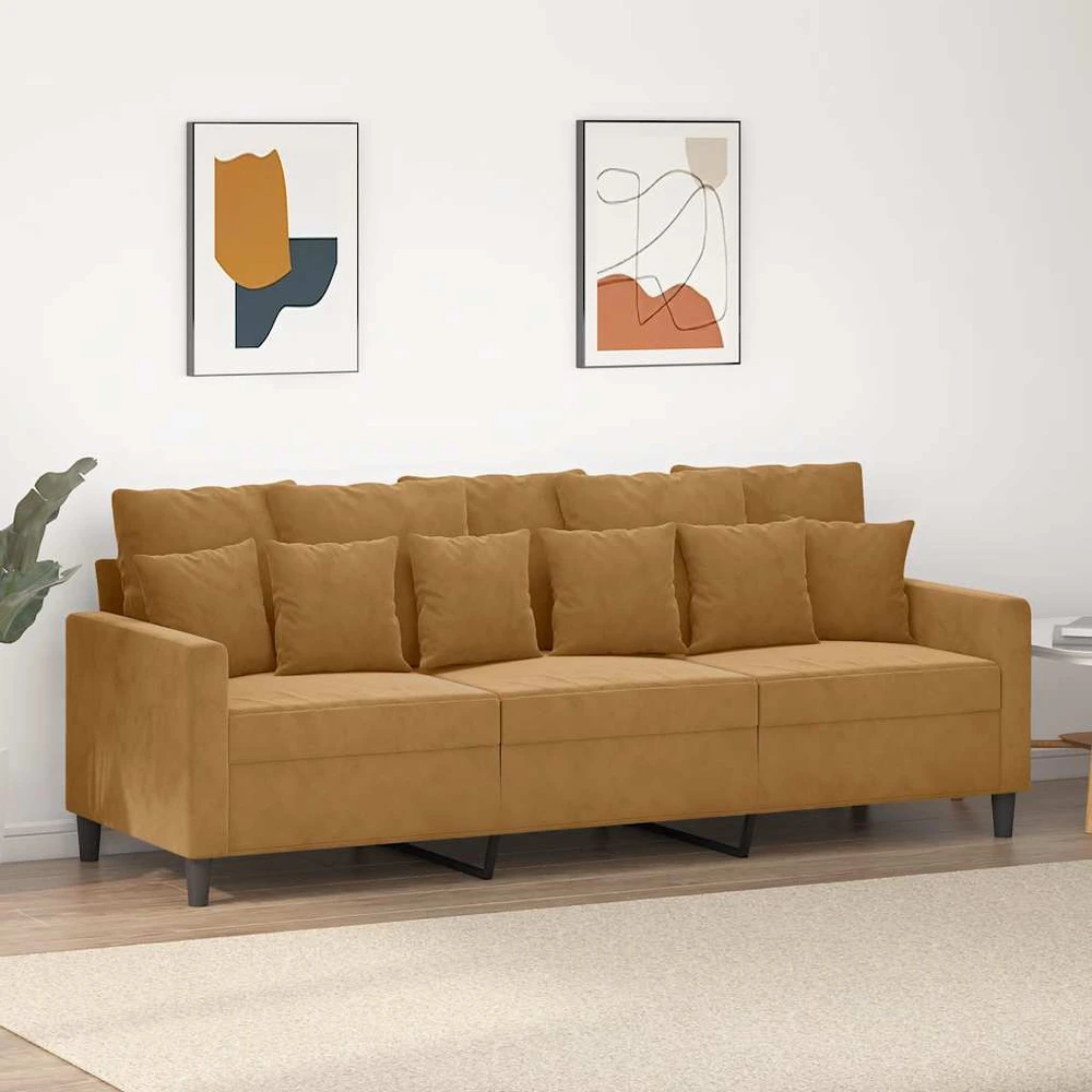 Trivietė sofa, rudos spalvos, 180cm, aksomas