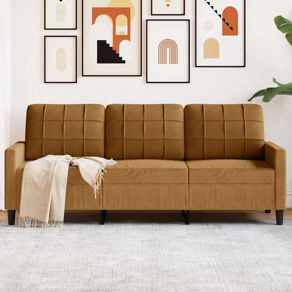 Trivietė sofa, rudos spalvos, 180cm, aksomas