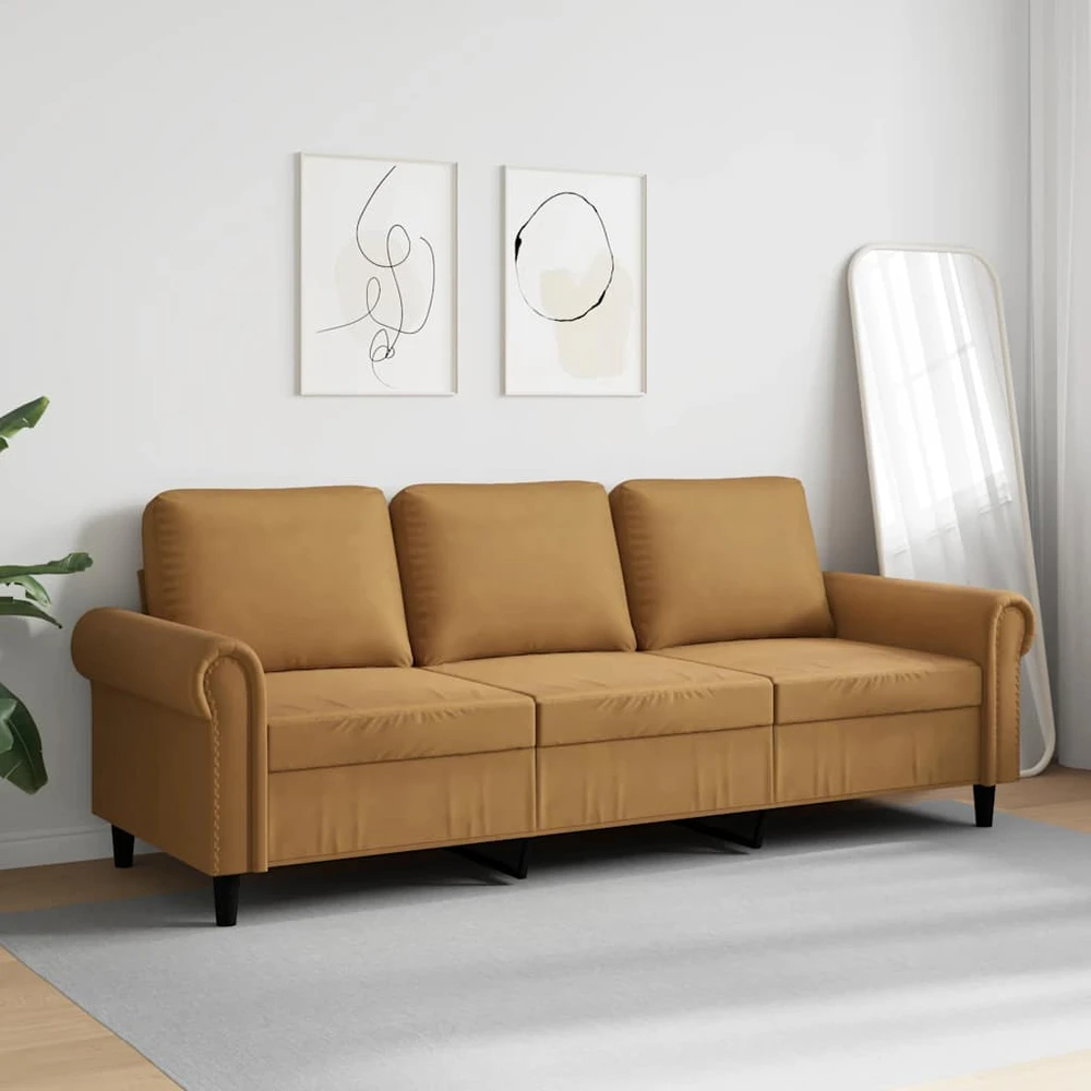 Trivietė sofa, rudos spalvos, 180cm, aksomas